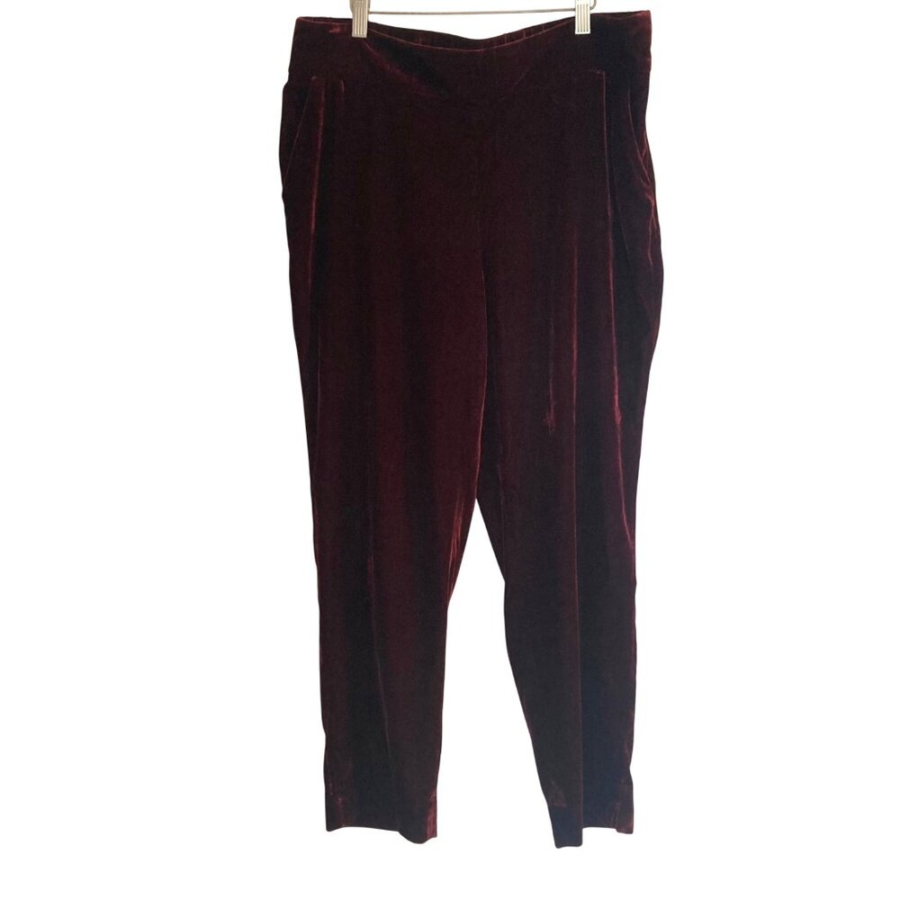 Talbots Straight Leg Velvet Pants Womens 12 Burgundy High Waist Regency Dressy